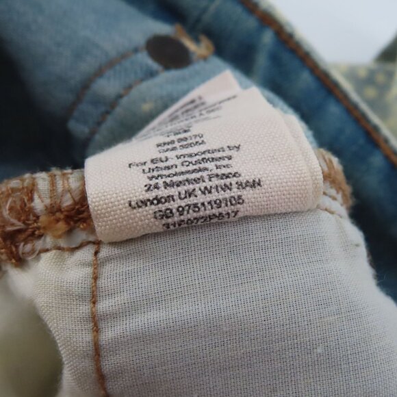 Free People Womens 24 Blue Bleached Dotted Swirl Flare Denim Jeans Pants Pockets - Picture 11 of 13